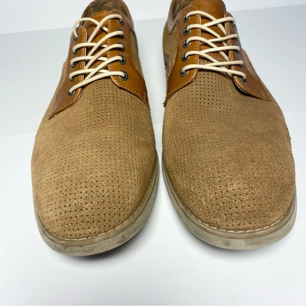 Johnston & Murphy Upton Tan Suede Shoes Mens 11.5 Leather Perforated Oxford